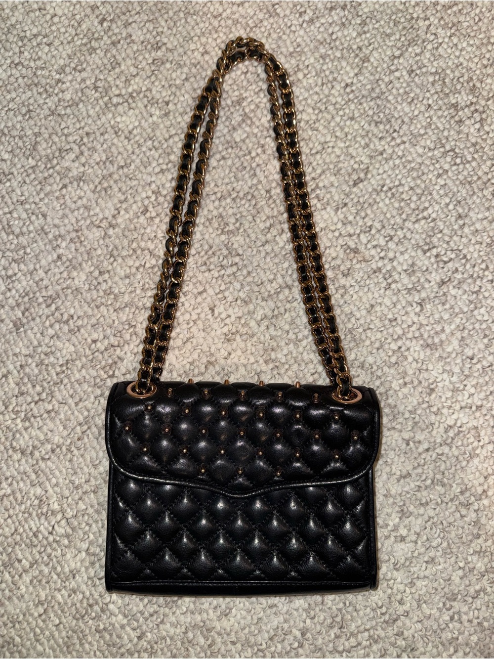 Rebecca Minkoff Black Quilted Leather Crossbody with Gold Chain